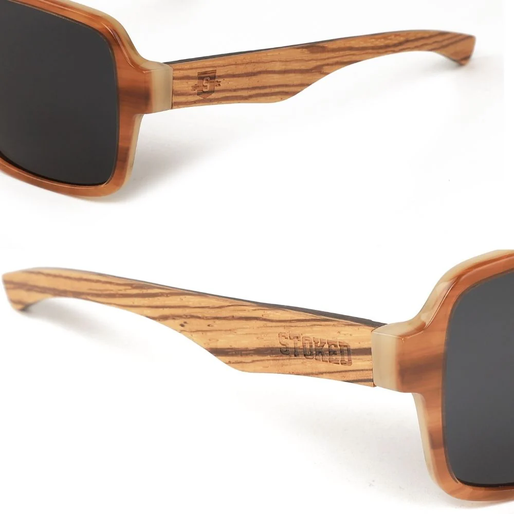 Navigator Two Tone Acetate Two Tone Amber Sunglasses + Grey Lens - Image 3