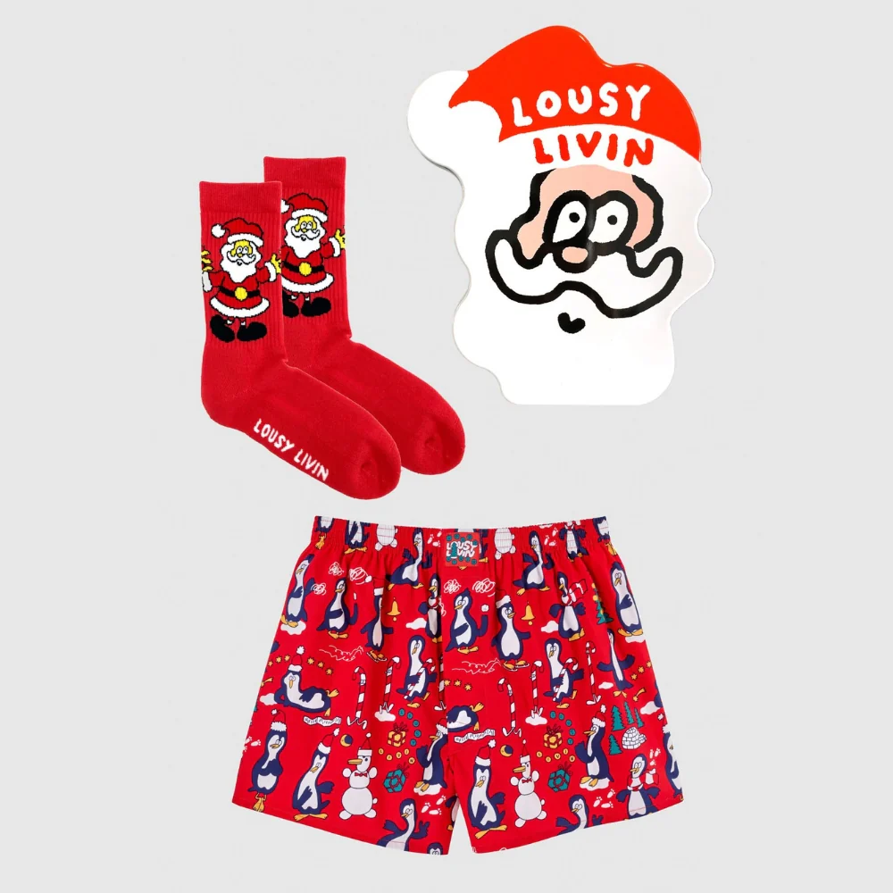 Penguins & Santa Socks Red Giftbox - Image 2