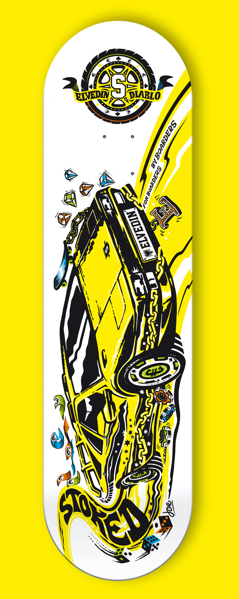 Stoked Elvedin Diablo Yellow Skateboard Deck - Image 10