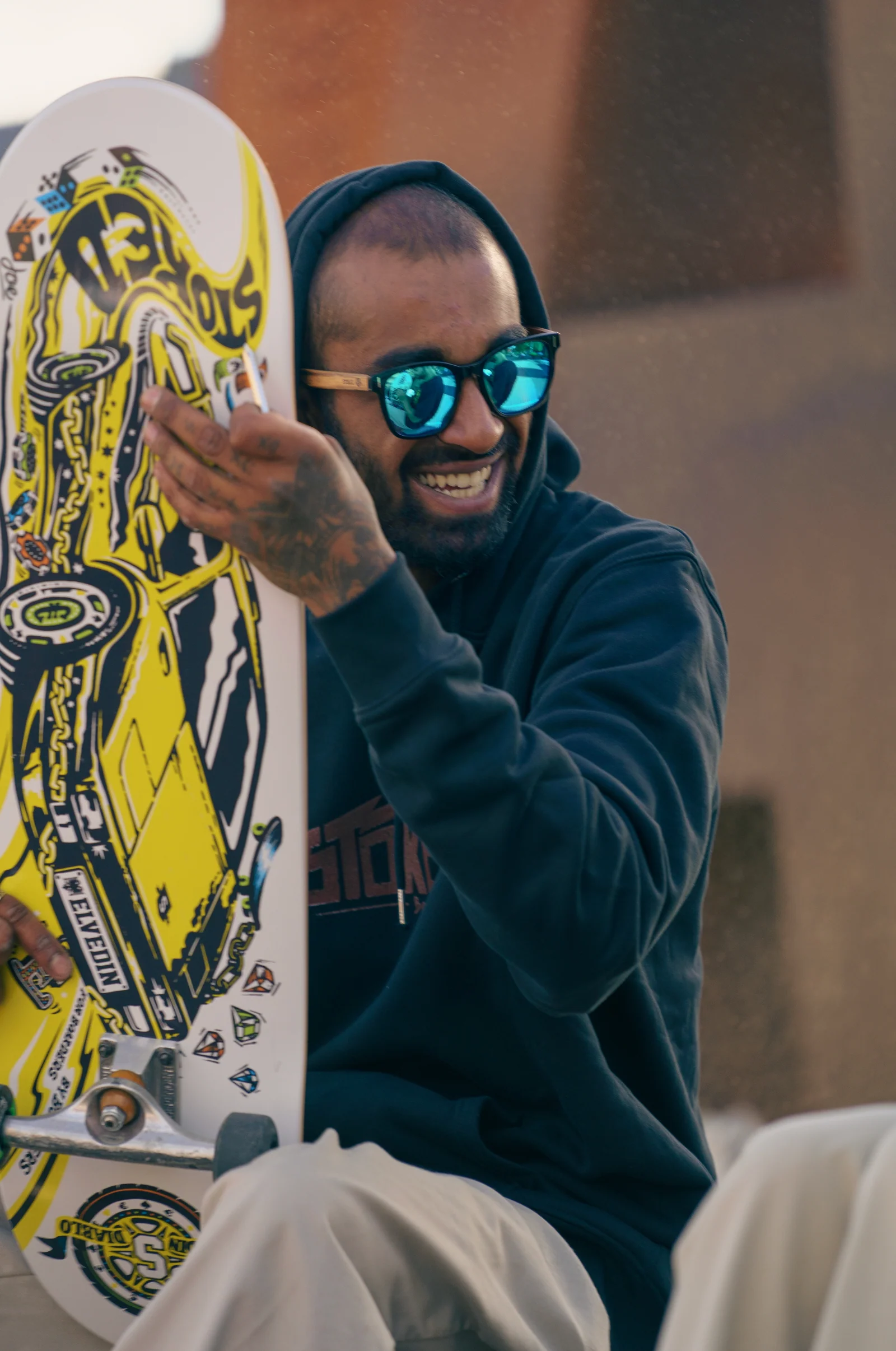 Stoked Elvedin Diablo Yellow Skateboard Deck - Image 3