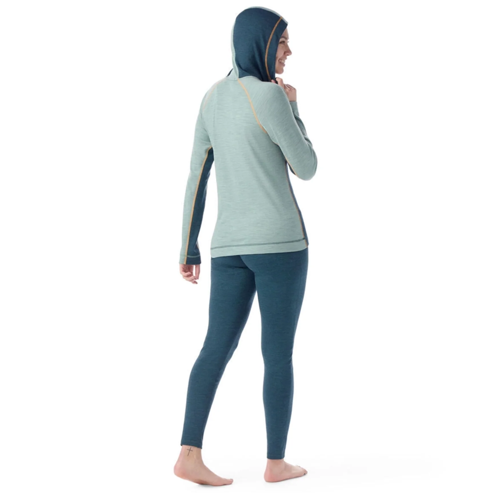Womens Classic Thermal Merino Baselayer 1/2 Zip Hoodie Twilight Blue/ Arctic Green - Image 2