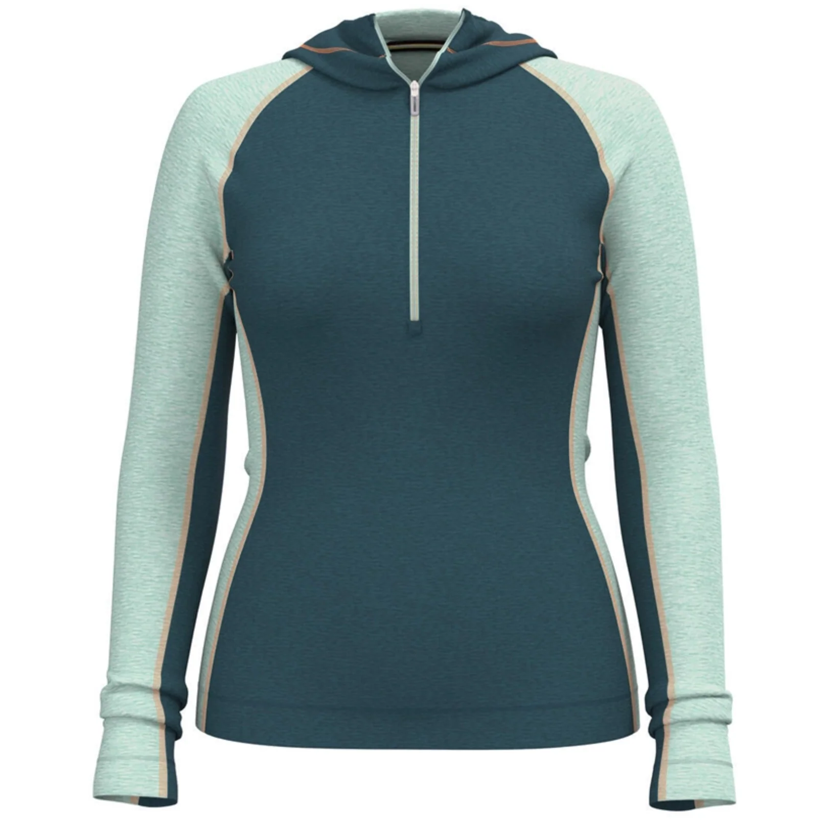 Womens Classic Thermal Merino Baselayer 1/2 Zip Hoodie Twilight Blue/ Arctic Green - Image 3