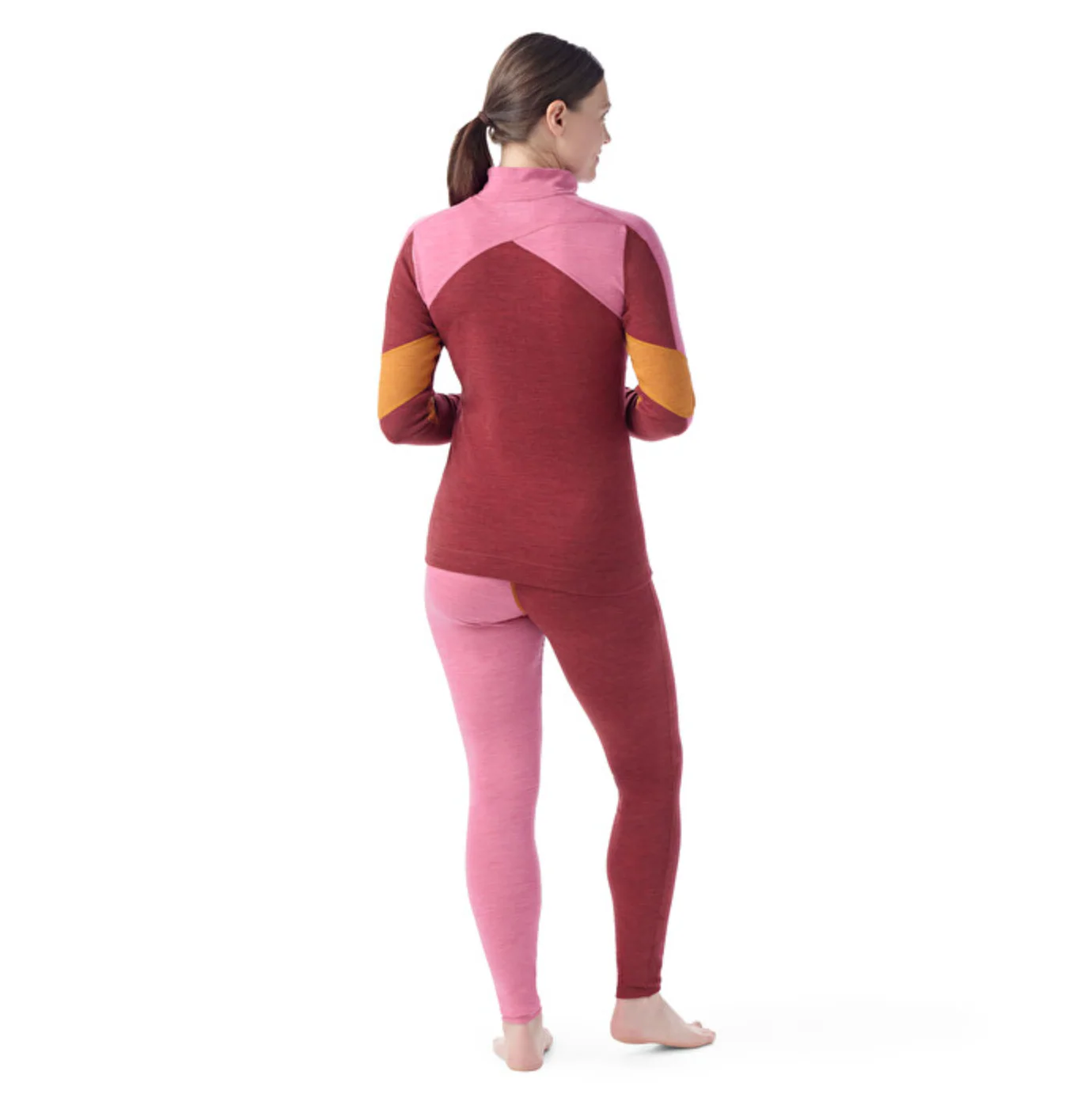 Womens Classic Thermal Merino Colorblock Baselayer 1/4 zip Currant Garden Pink - Image 2