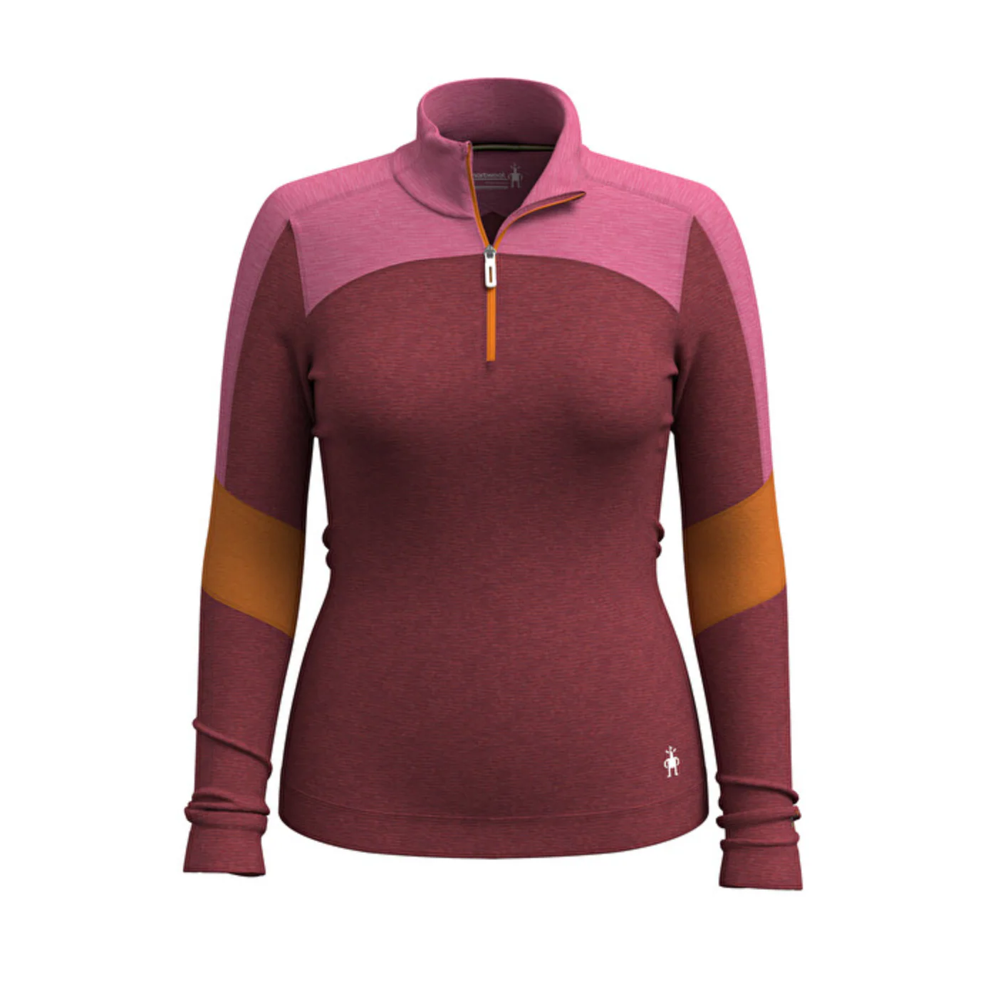 Womens Classic Thermal Merino Colorblock Baselayer 1/4 zip Currant Garden Pink - Image 3
