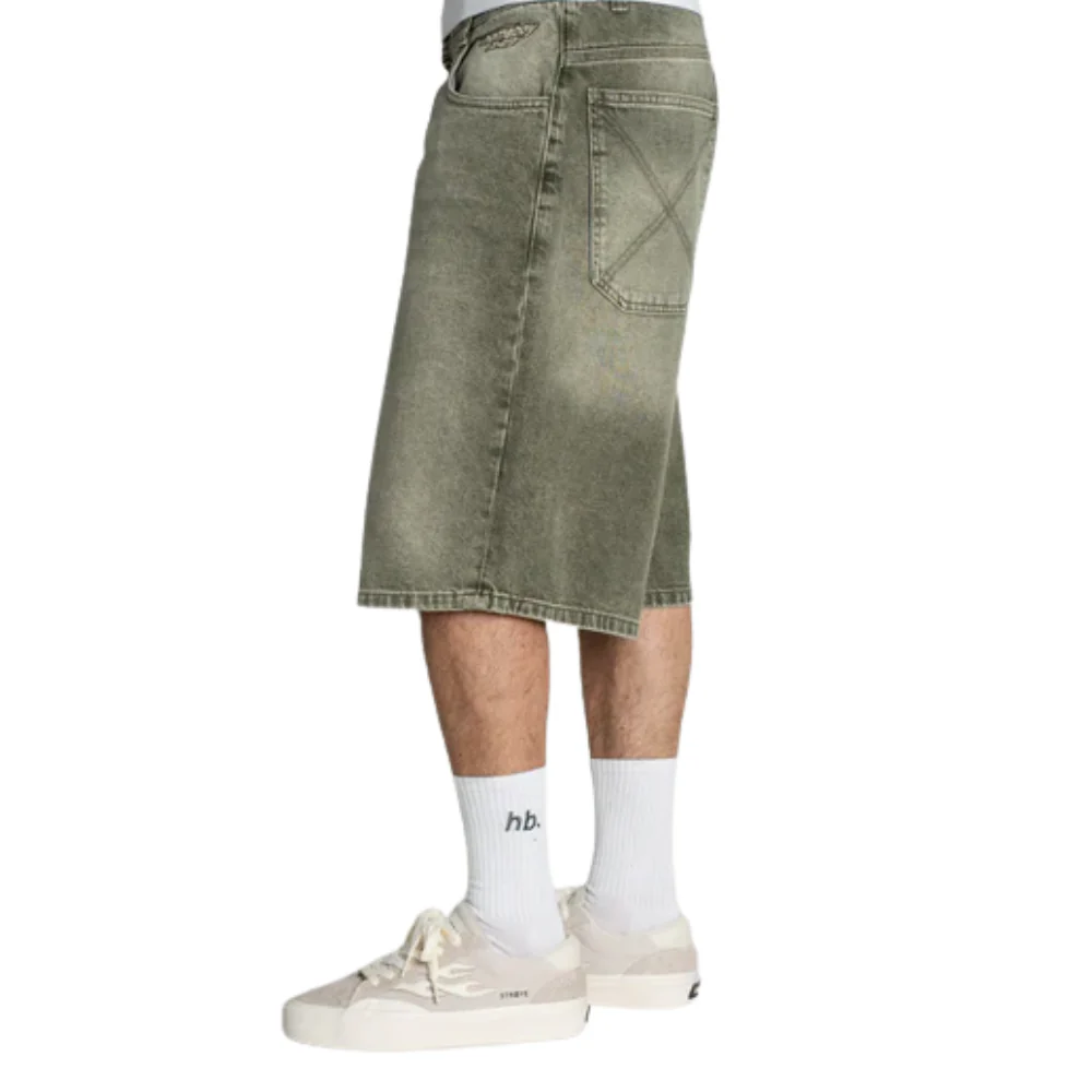 X-Tra Baggy Dye Denim Shorts Washed Green - Image 4
