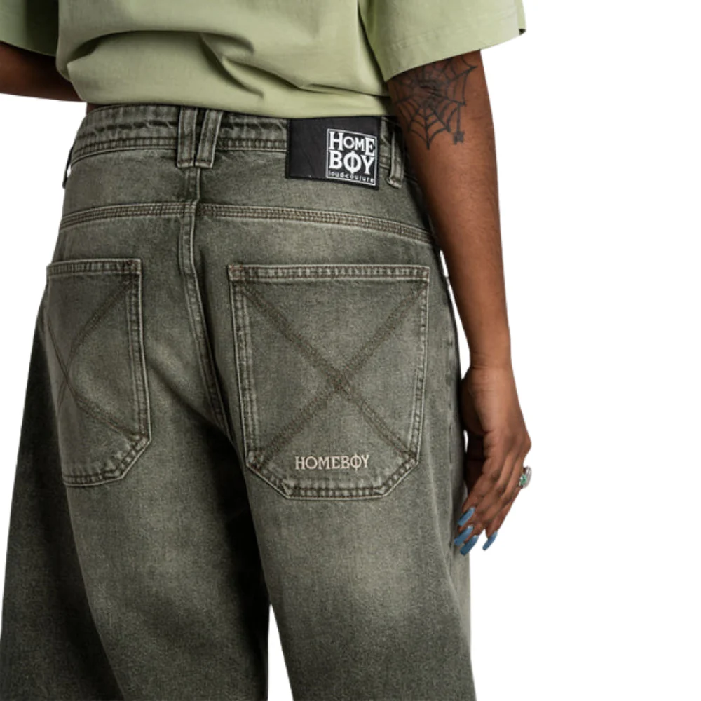 X-Tra Baggy Dye Denim Shorts Washed Green - Image 5
