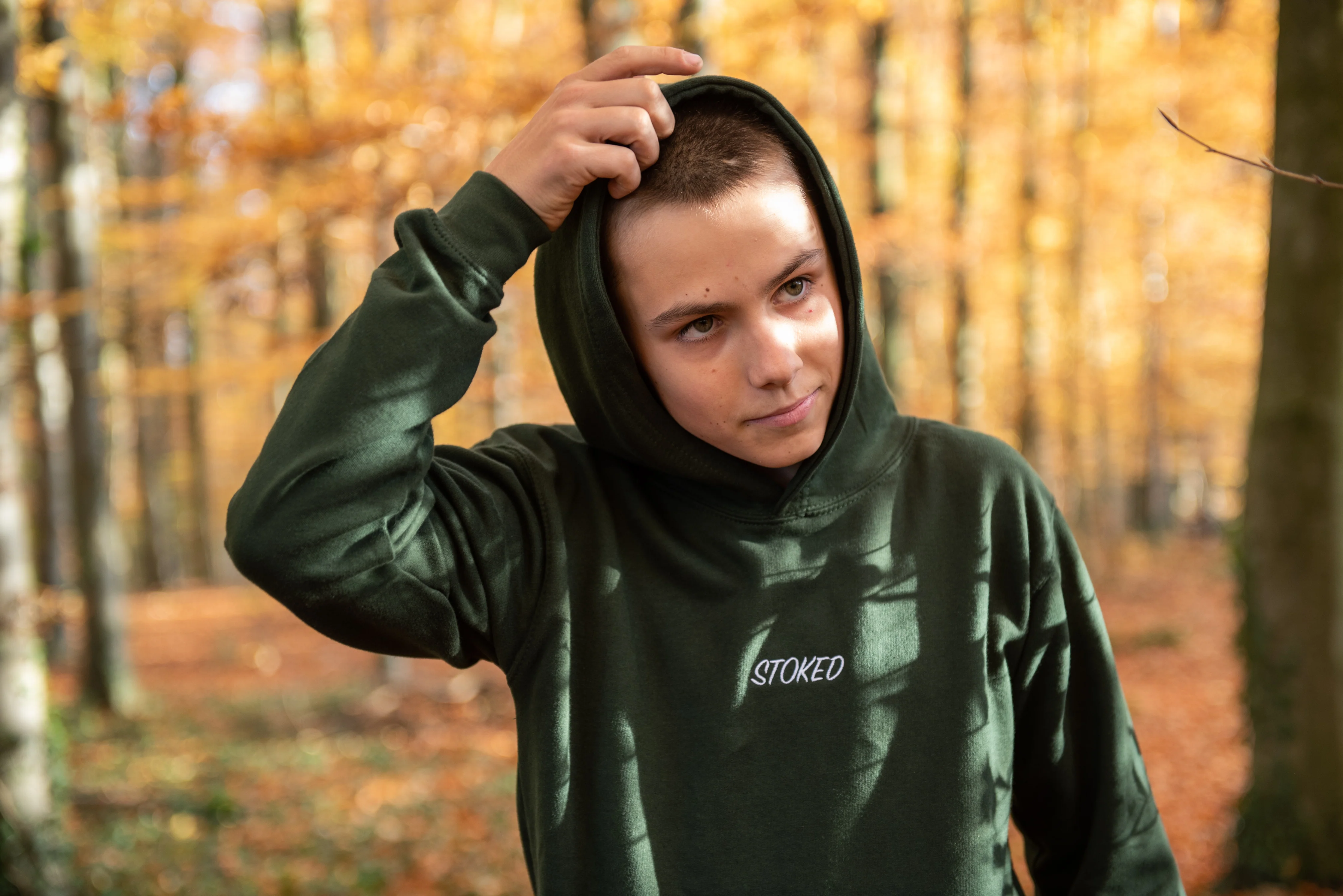 Kids Lightweight Script Hoodie Forest Green - Image 3