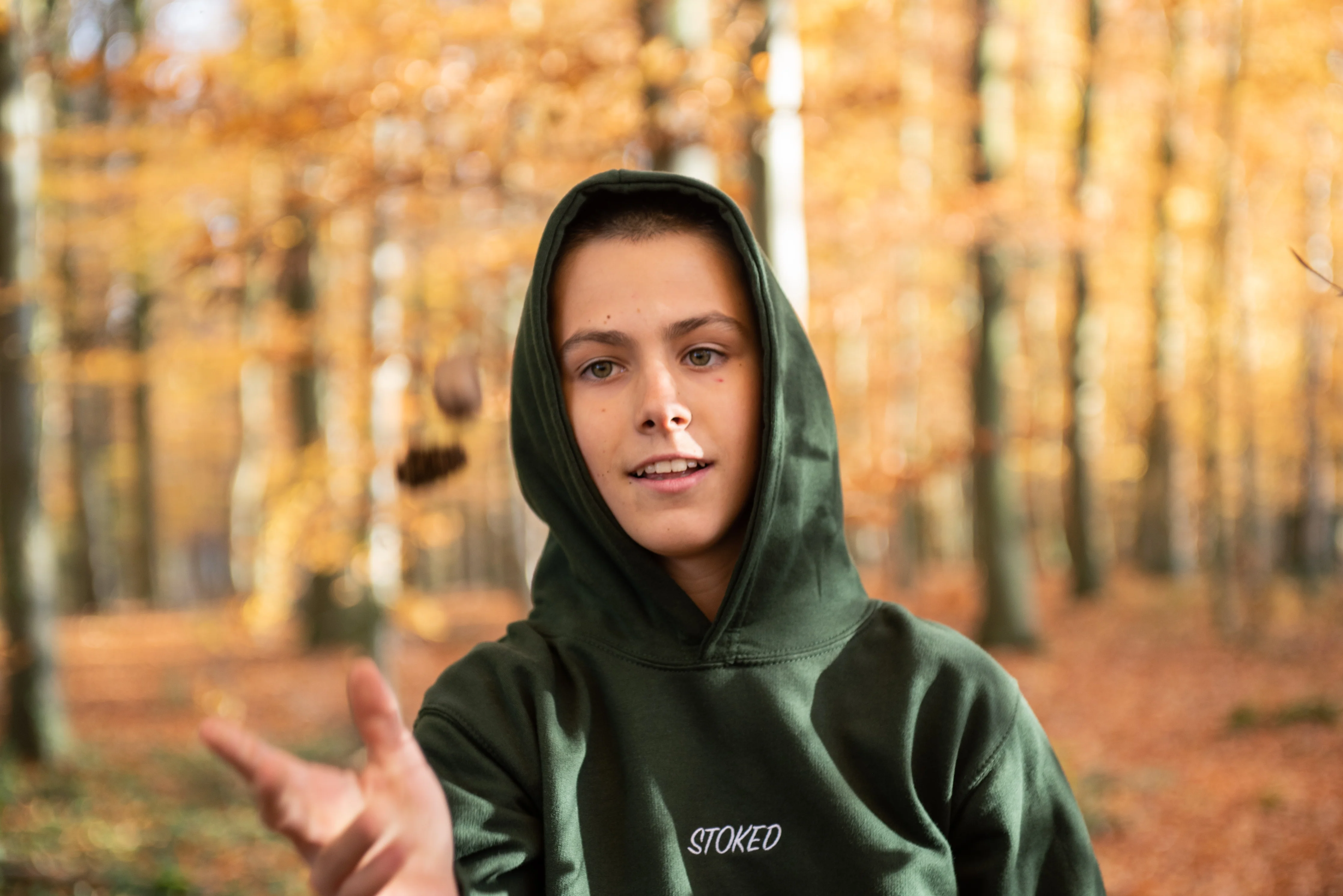 Kids Lightweight Script Hoodie Forest Green - Image 4