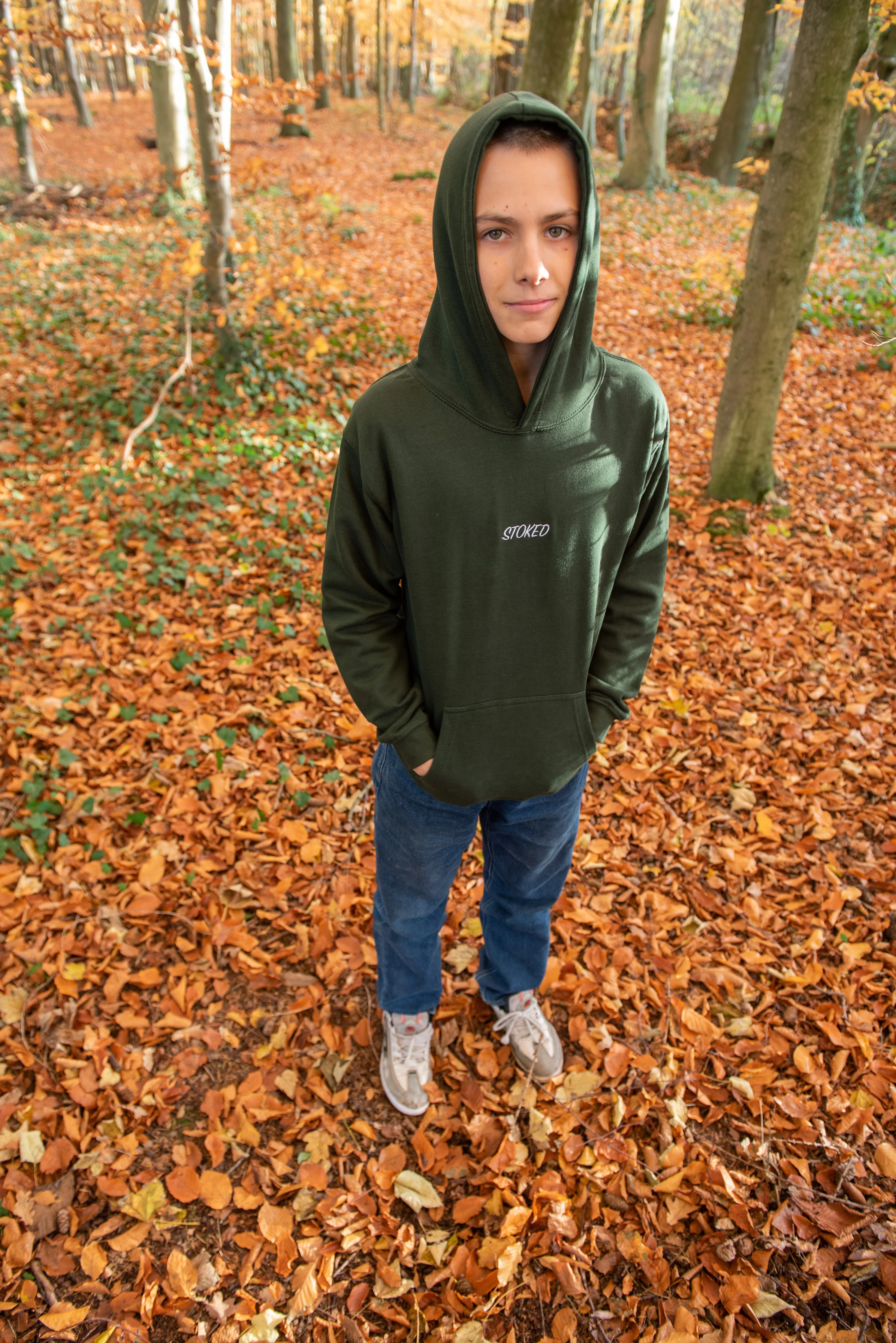 Kids Lightweight Script Hoodie Forest Green - Image 5